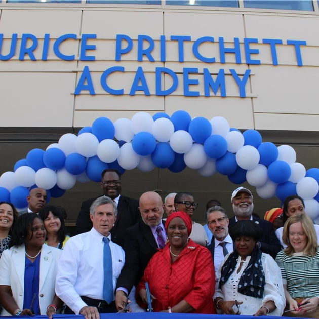  Photo of ribbon cutting ceremony at Maurice Pritchett Sr. Academy with state leaders